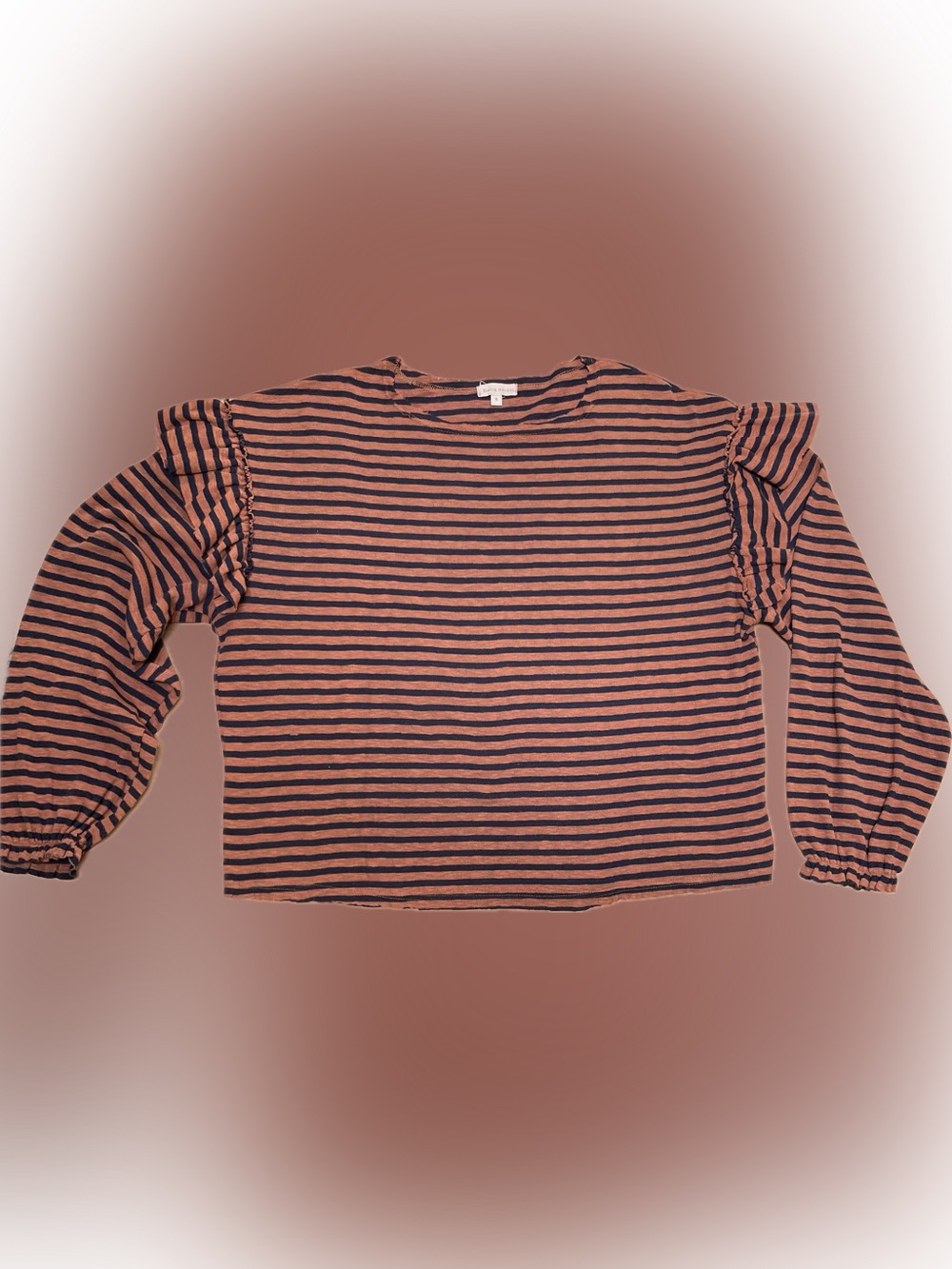 Butterfly ruffle striped orange & black long-sleeve blouse